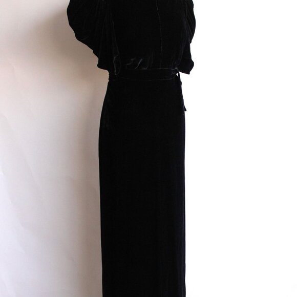 Vintage 1930s Dress, Kiviette Black Silk Velvet Rare Full Length Gown, Couture - Picture 6 of 13